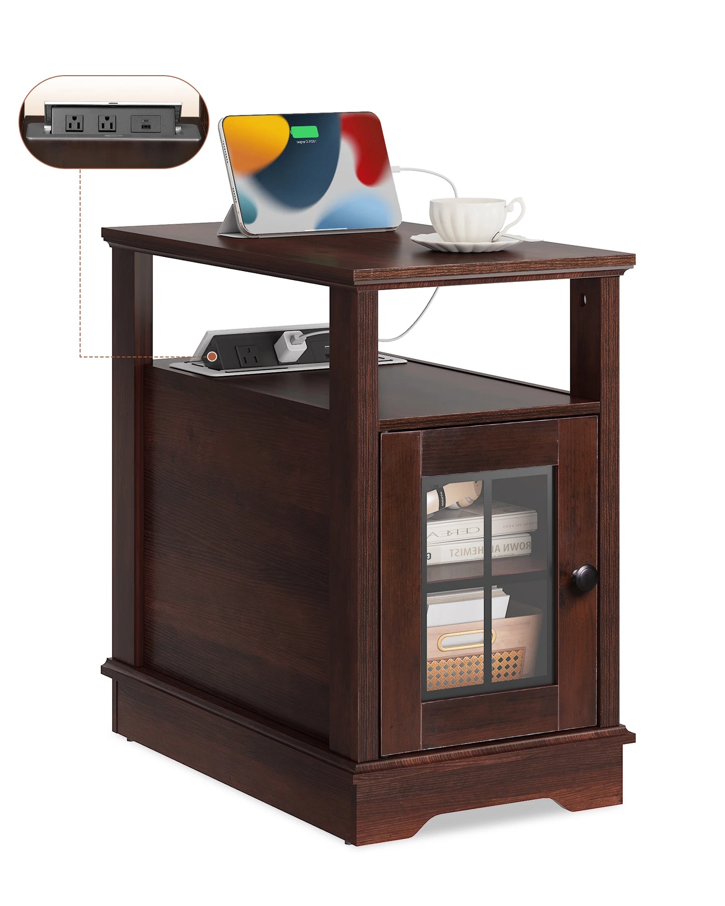 Farmhouse End Table With Smart Charging Station And Storage