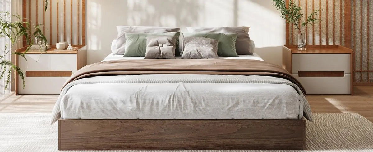 Modern Wooden Platform Bed Frame Featuring Sturdy Support Slats