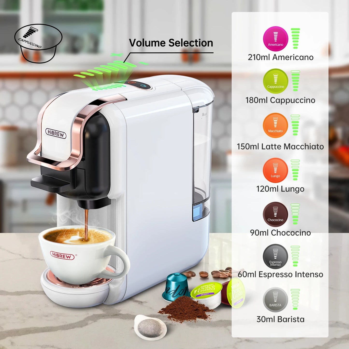 HiBREW Multiple Capsule Coffee Machine Hot Cold Dolce Gusto Nespresso ESE Pod Ground Coffee 20 Bar 5 in 1