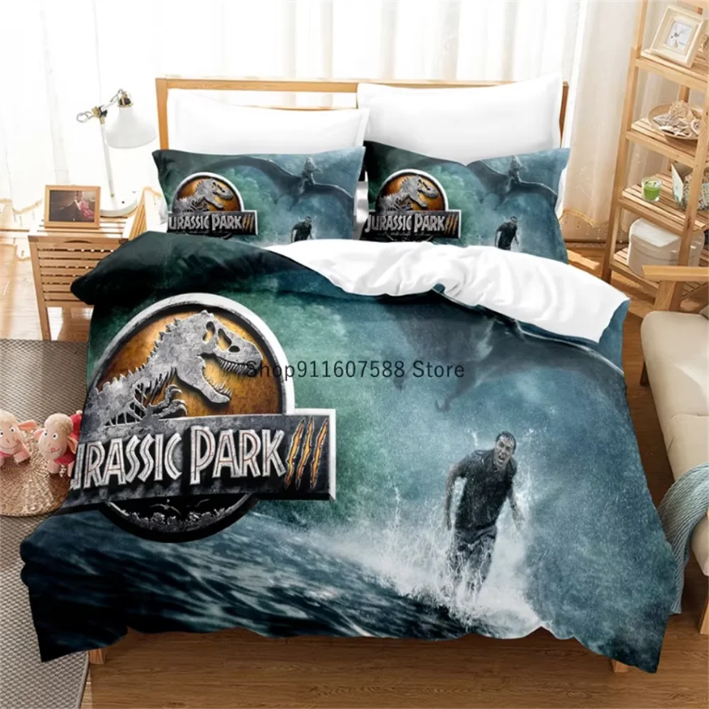 Red Jurassic Park Bedding Set Cartoon Home Textiles For Kids Bed Set Comforter Cover Bedroom Set Queen Dinosaur Duvet Cover