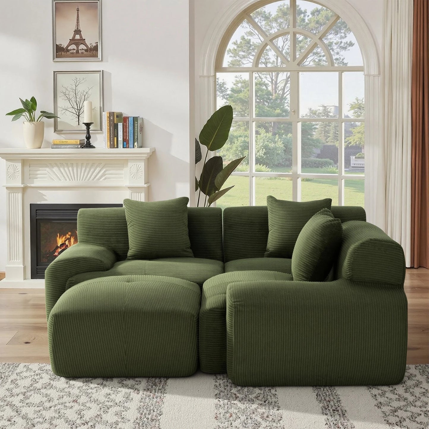 Modern L Shape Corduroy Modular Sectional Sofa Living Room