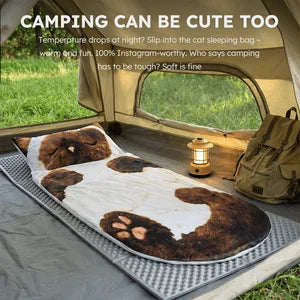Extra-Large Cat-Patterned Sleeping Bag and Blanket, Suitable for Adults. This Soft and Plush Bedding Provides Warmth and Comfort, Perfect for Indoor Camping or Outdoor Adventures, and Is a Unique Gift for Cat Lovers.