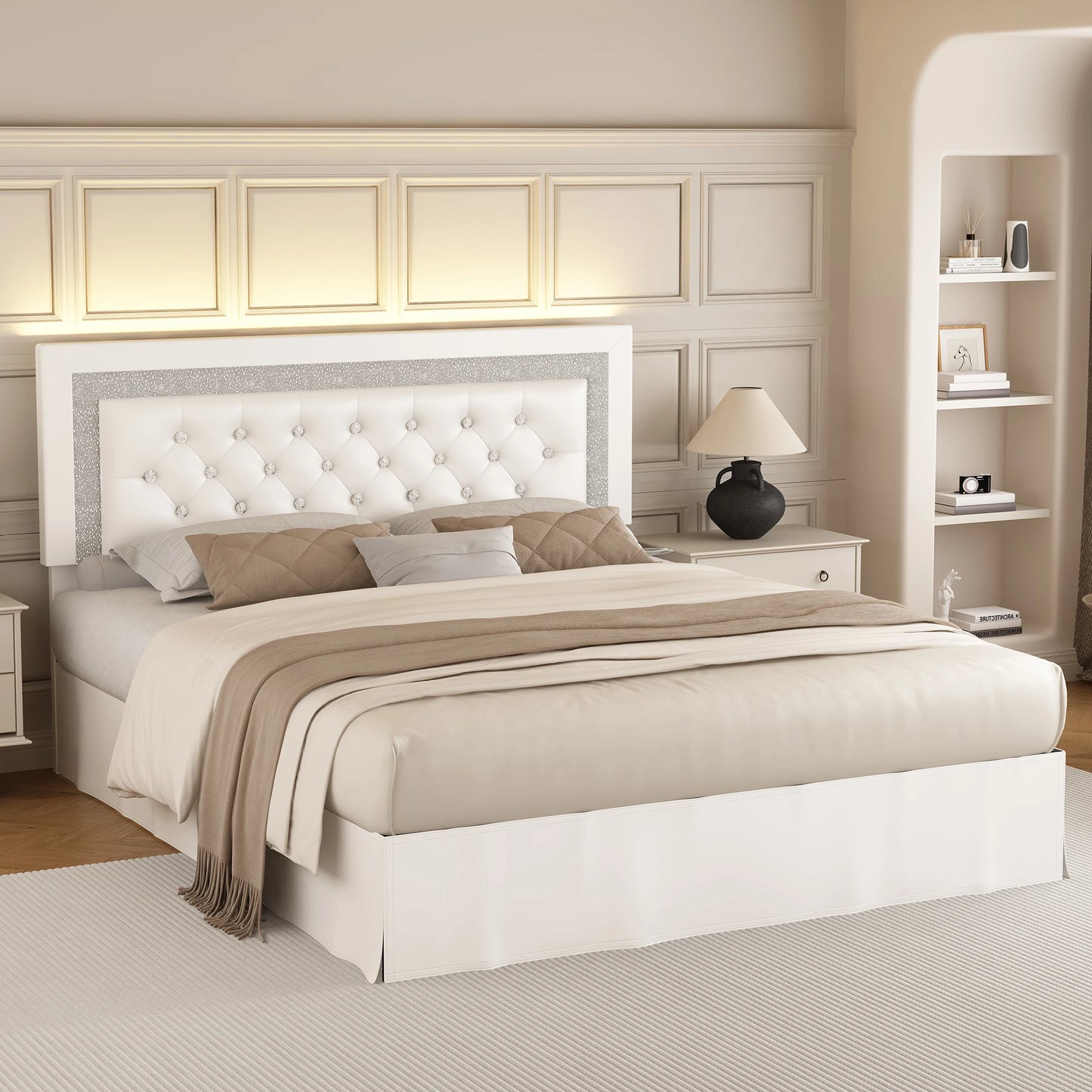 SIBEDS LED Bed Frame With Adjustable Headboard And Linen