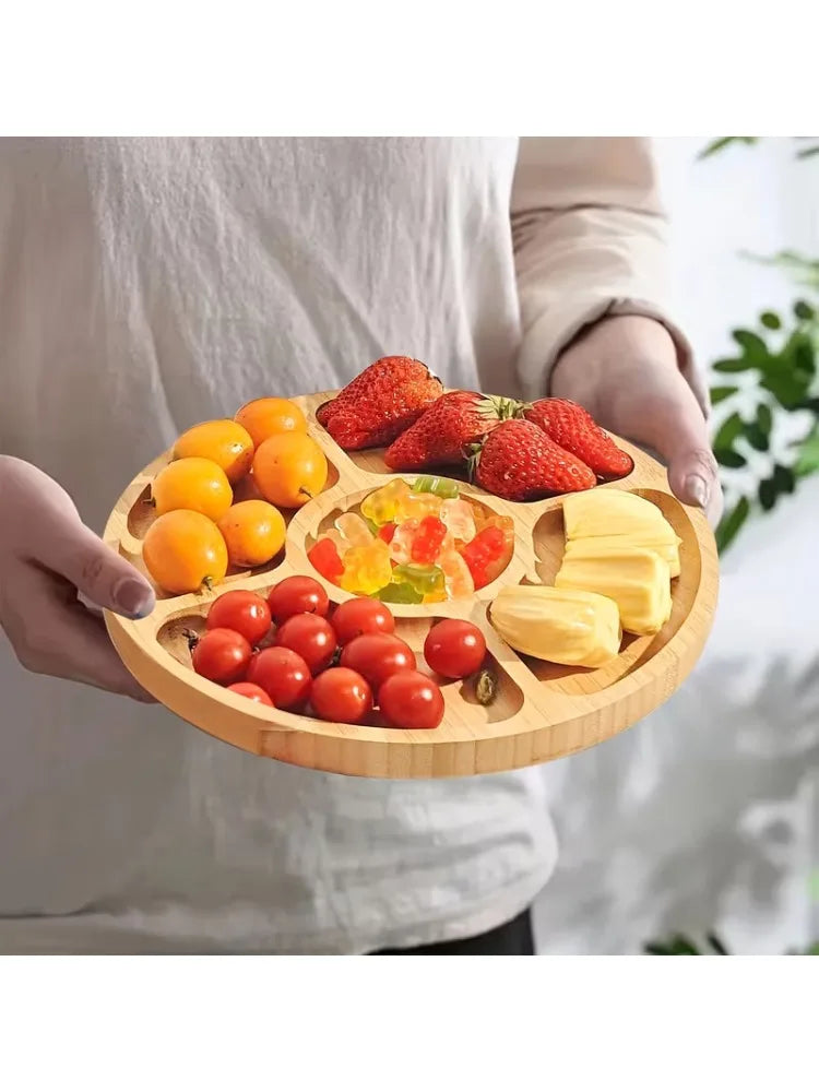 Premium Bamboo Fruit Tray With Five Separate Compartments