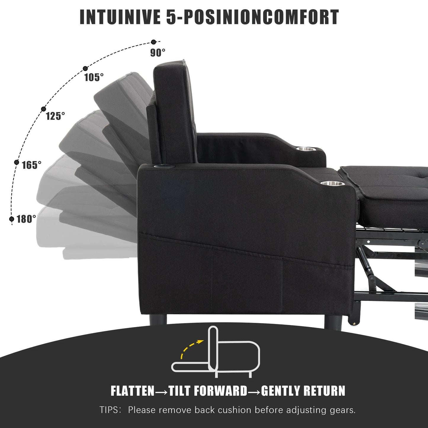 Upholstered Recliner Sleeper Chair With Usb Port And Pocket