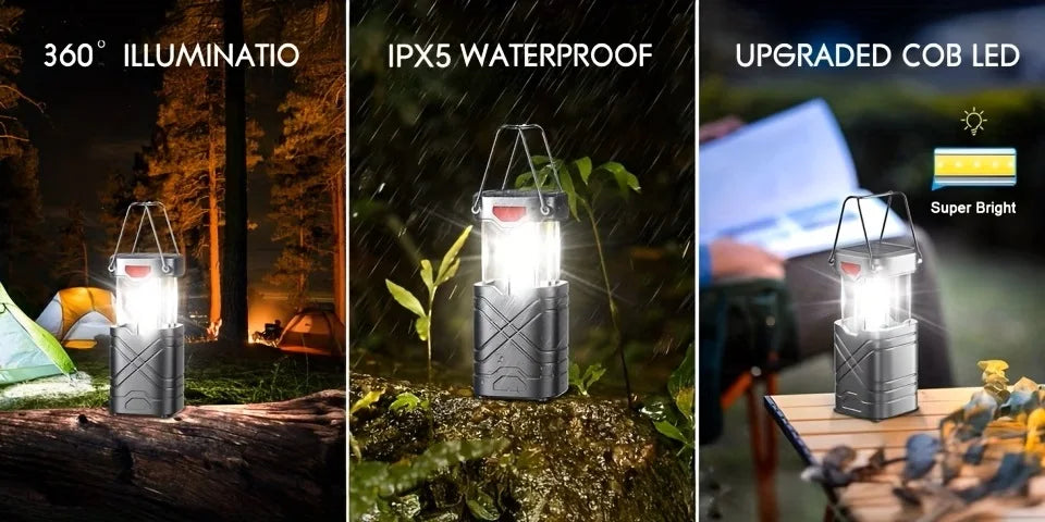 Solar Camping Lantern 2/4-Pack, Rechargeable LED with Flashlight, USB-C & Solar Powered, Collapsible for Outdoor, Emergency Use