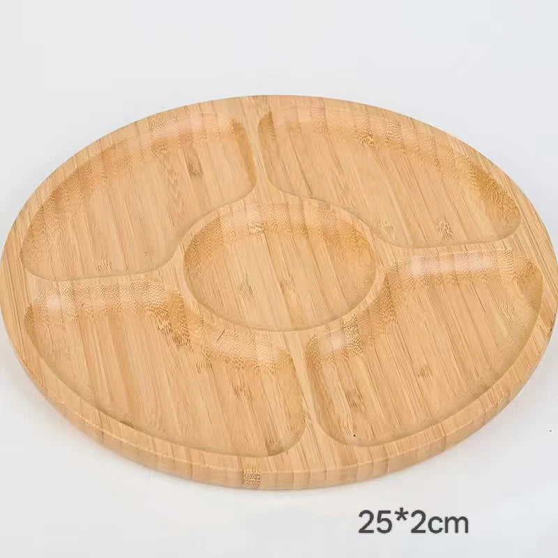 Premium Bamboo Fruit Tray With Five Separate Compartments