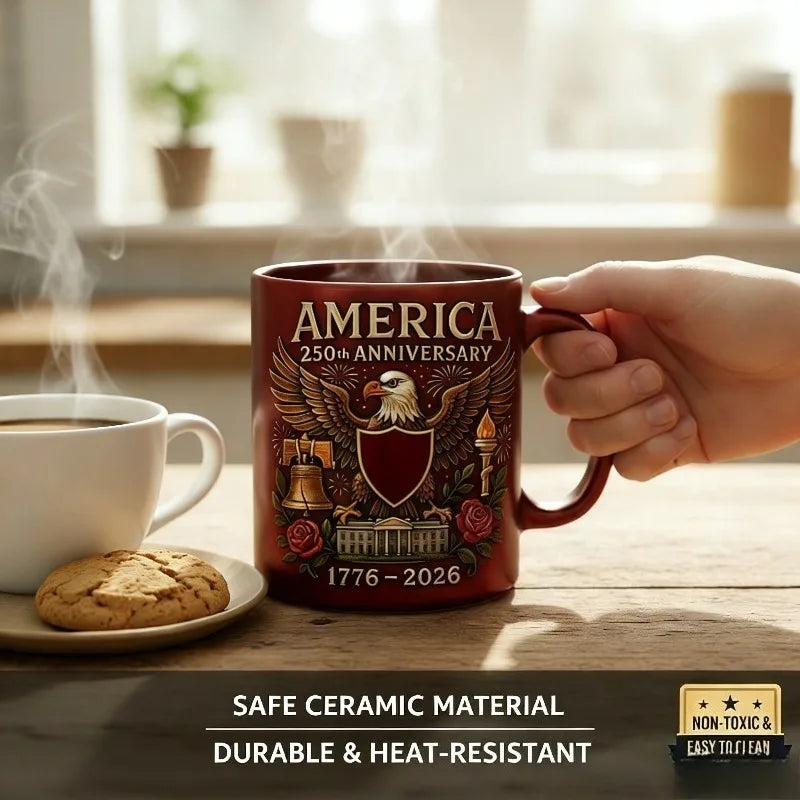 USA 250th Anniversary Ceramic Mug, Themed Mug for Patriots and History Lovers, Home Decor and Independence Day Gift