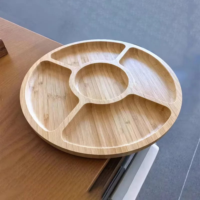 Premium Bamboo Fruit Tray With Five Separate Compartments