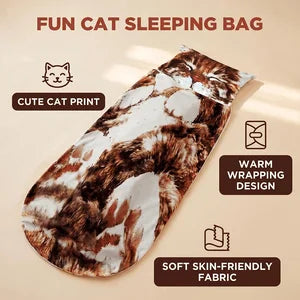 Extra-Large Cat-Patterned Sleeping Bag and Blanket, Suitable for Adults. This Soft and Plush Bedding Provides Warmth and Comfort, Perfect for Indoor Camping or Outdoor Adventures, and Is a Unique Gift for Cat Lovers.