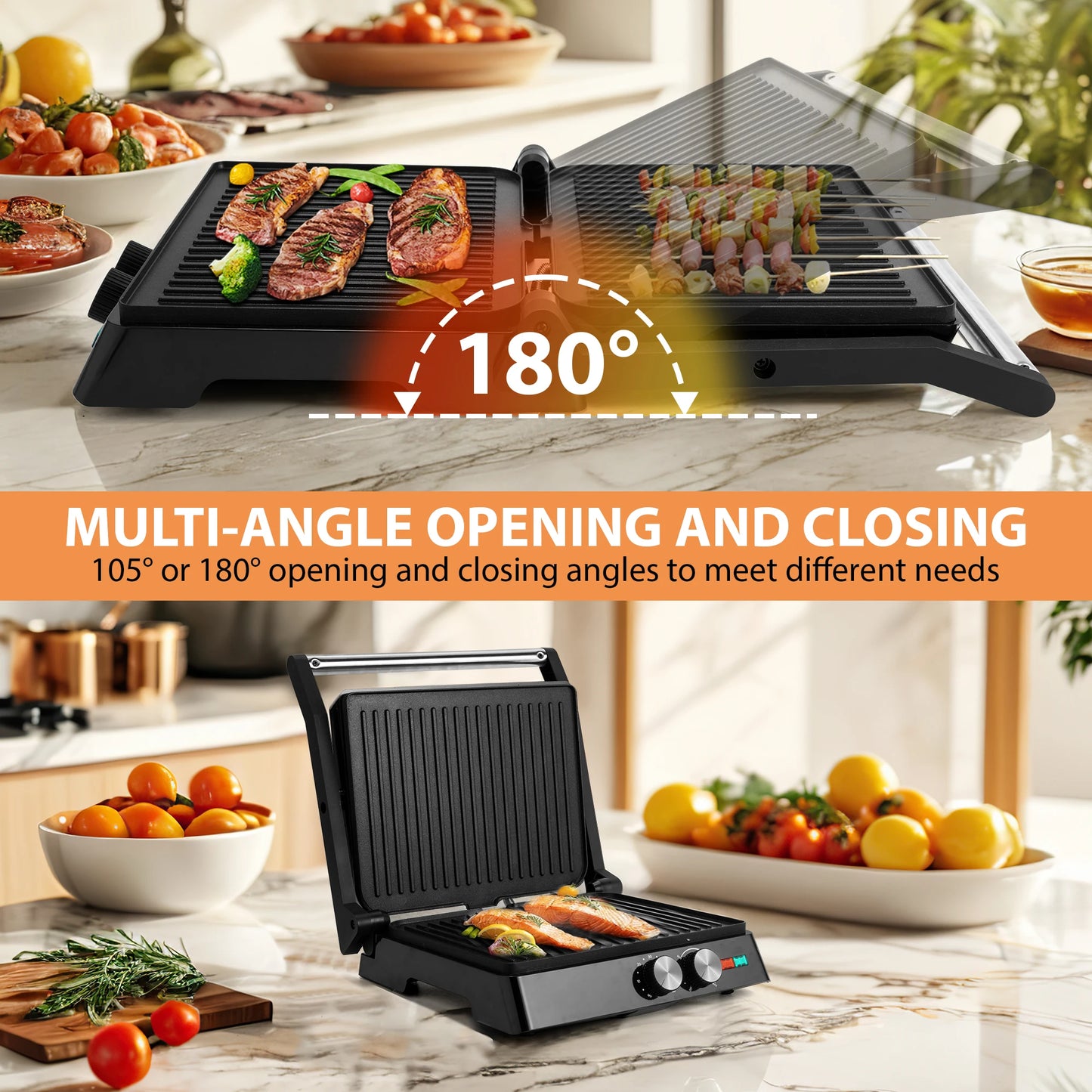 Electric Sandwich Maker Grill plate Panini 1800W Cooking Kitchen Appliances Breakfast Waffles Machine Non-stick  Pan
