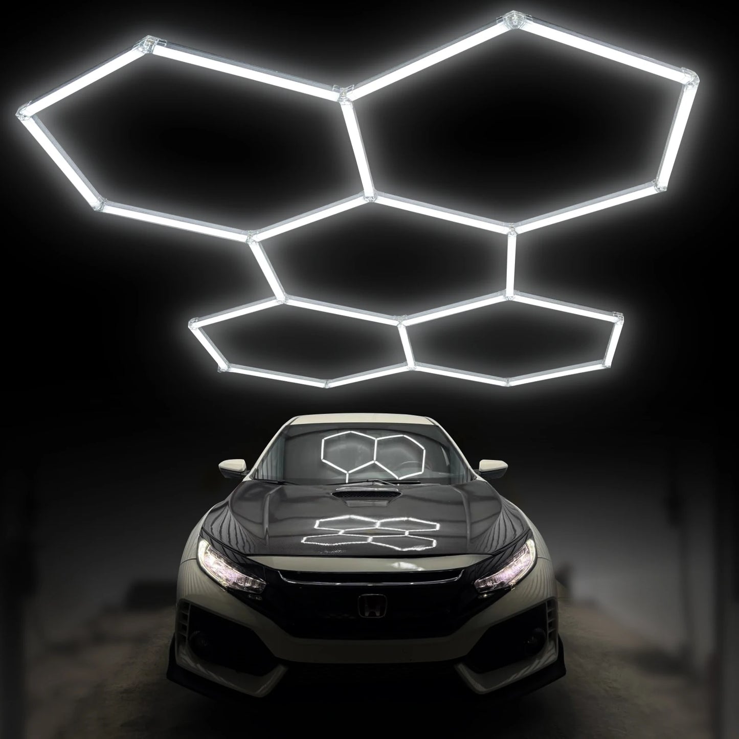 Hexagon LED Garage Lights 5 Hex Grid 192W 26400LM Super Bright Ceiling Lights 6500K Indoor Workshop Lighting
