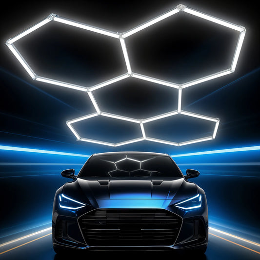 Hexagon LED Garage Lights 5 Hex Grid 192W 26400LM Super Bright Ceiling Lights 6500K Indoor Workshop Lighting