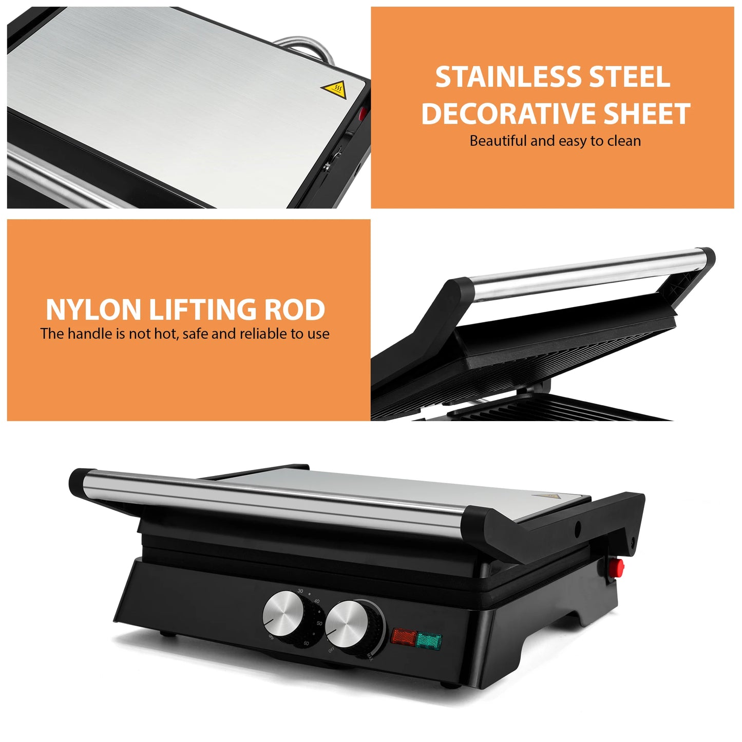 Electric Sandwich Maker Grill plate Panini 1800W Cooking Kitchen Appliances Breakfast Waffles Machine Non-stick  Pan