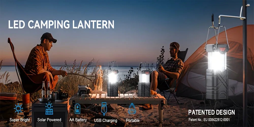 Solar Camping Lantern 2/4-Pack, Rechargeable LED with Flashlight, USB-C & Solar Powered, Collapsible for Outdoor, Emergency Use