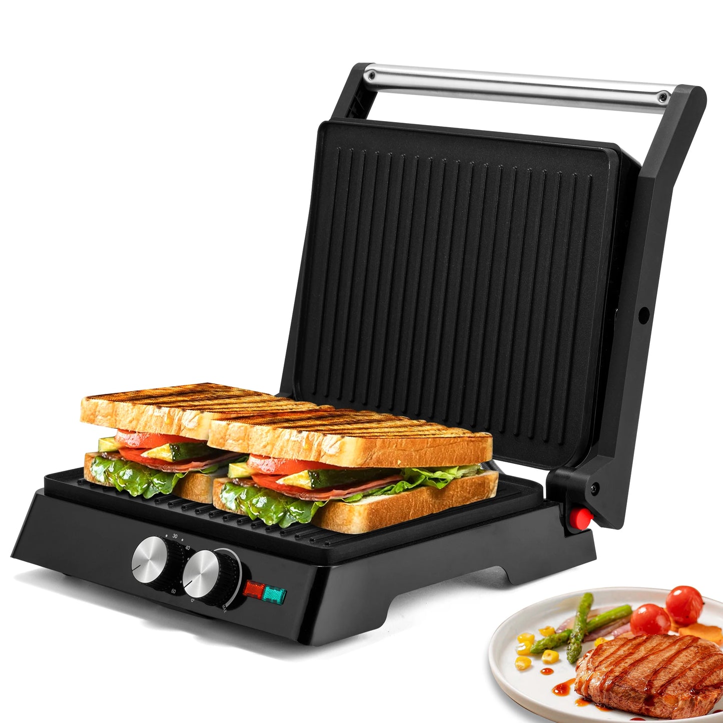 Electric Sandwich Maker Grill plate Panini 1800W Cooking Kitchen Appliances Breakfast Waffles Machine Non-stick  Pan