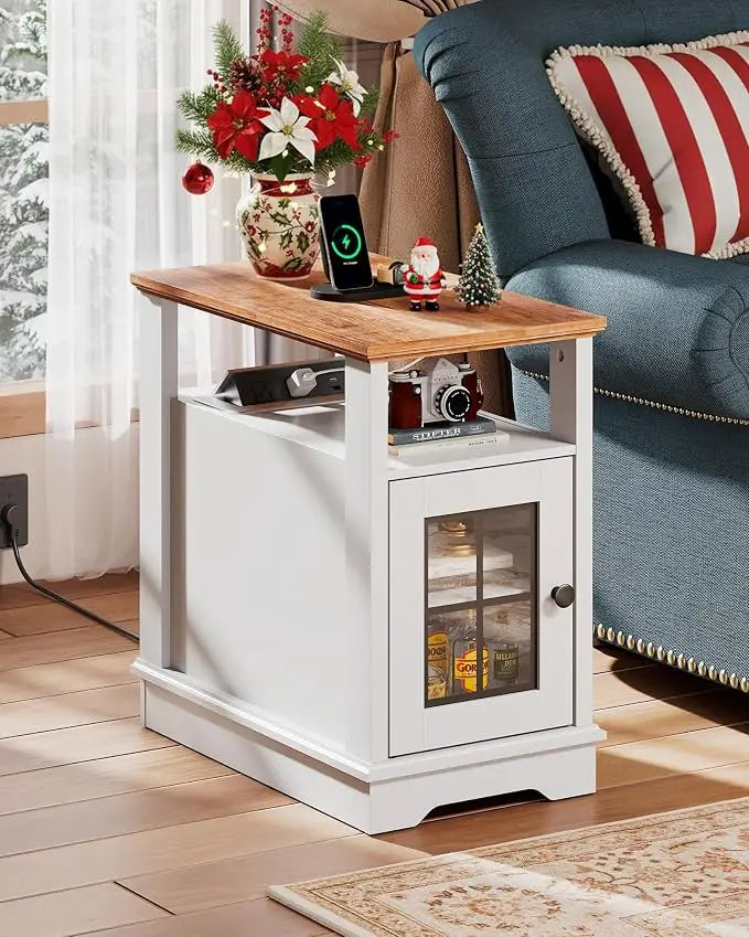 Farmhouse End Table With Smart Charging Station And Storage