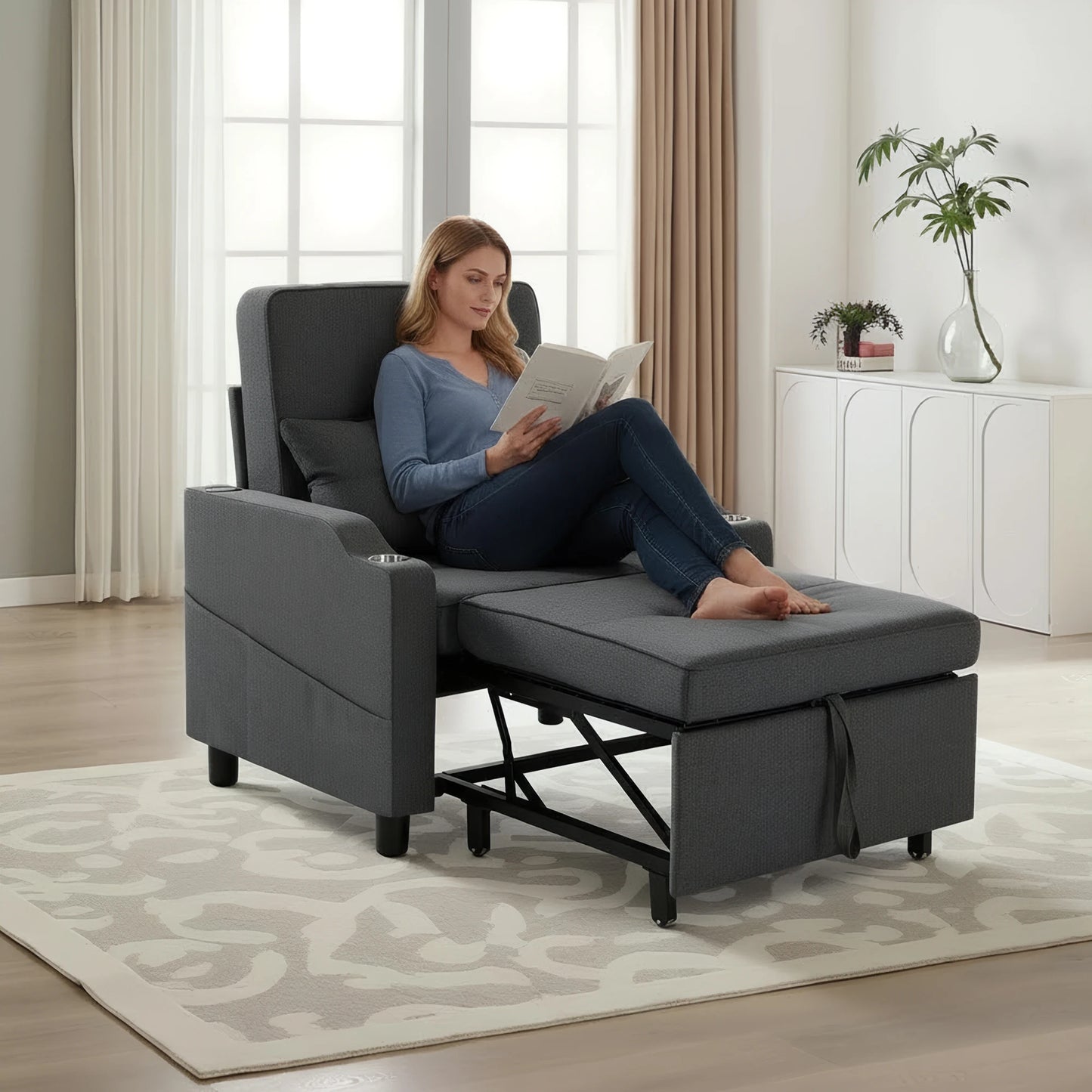 Upholstered Recliner Sleeper Chair With Usb Port And Pocket
