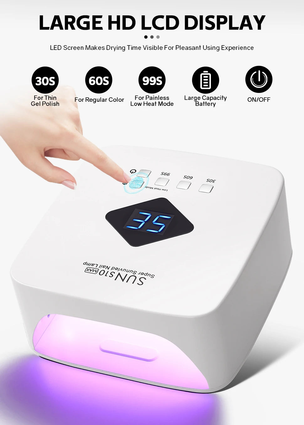 Rechargable UV LED Nail Lamp Dryer With HD Display Smart Nail Drying Lamp for Fast Dry Curing All Gel Nail Polish Manicure Tools