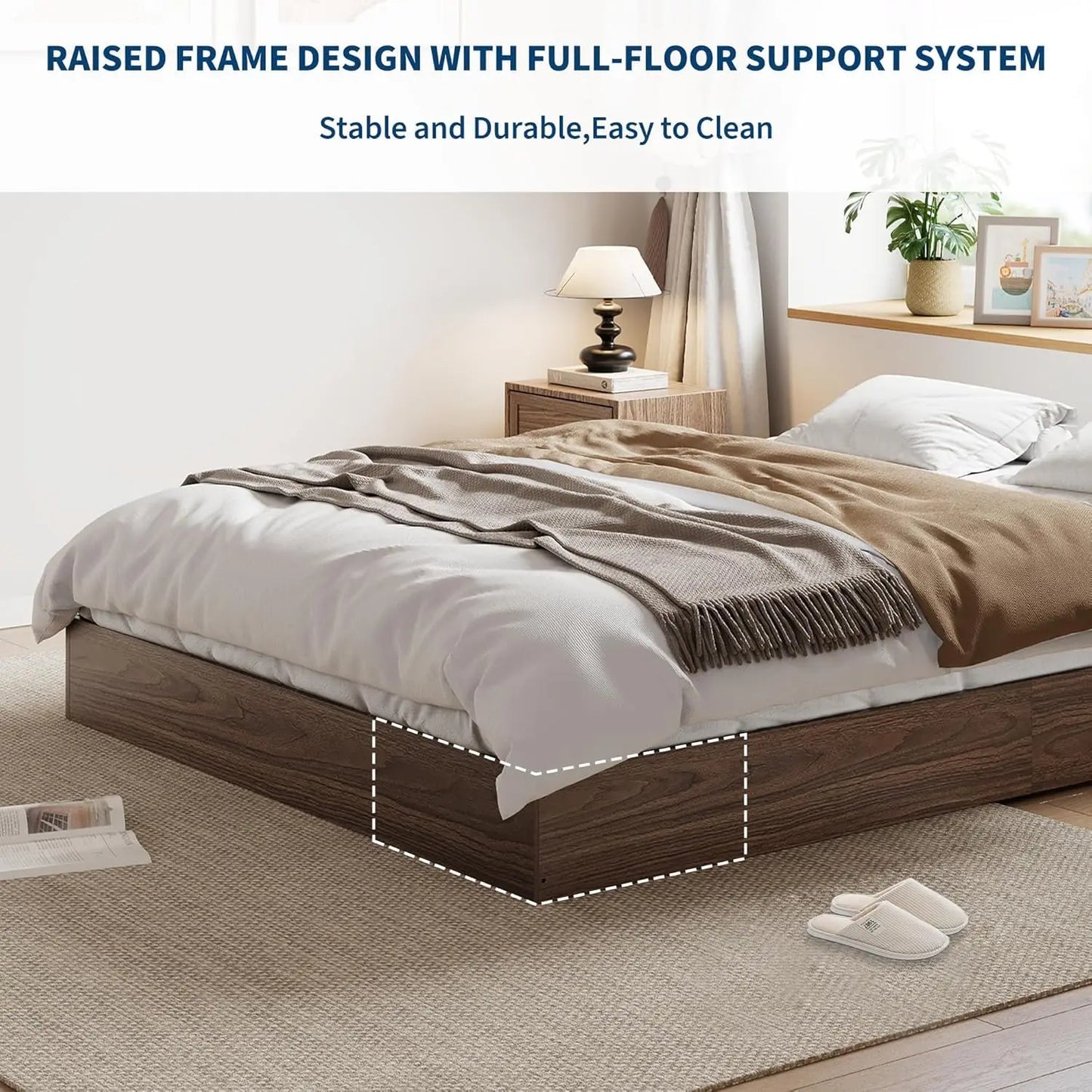 Modern Wooden Platform Bed Frame Featuring Sturdy Support Slats