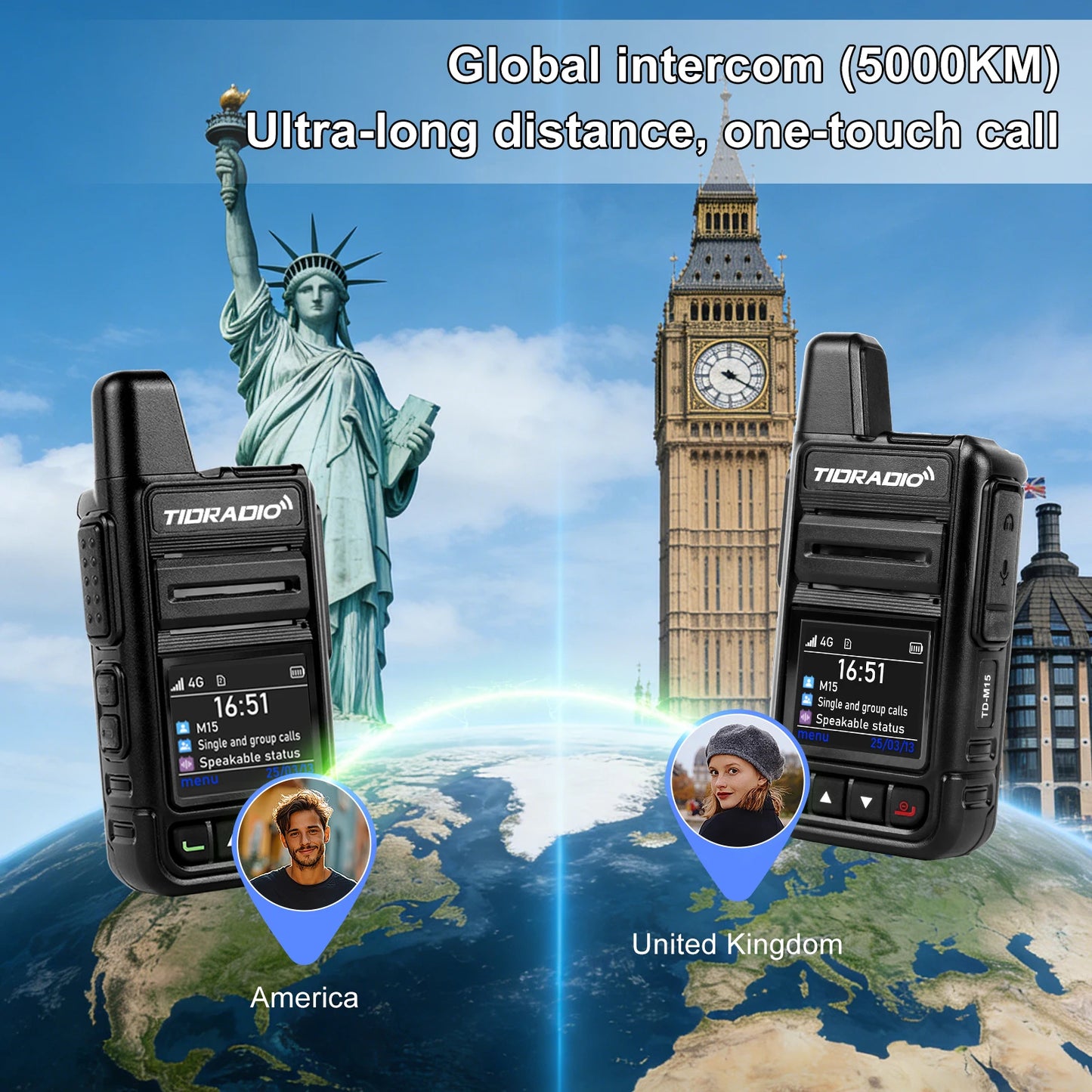 TIDRADIO TD-M15 Global signal POC Radio with 1 Year Sim Card Walkie Talkie Long Range 4G 5000 Miles for Hiking and Camping