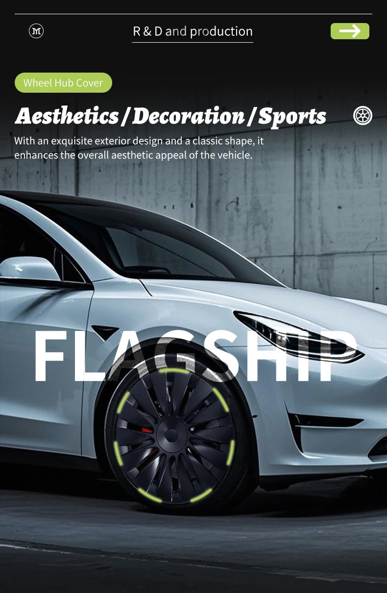 4PCS Design for TESLA Model Y 2020-2024 Vehicle Full Coverage Blade Wheel Cover Cap 19 Inches Hubcaps  Automobile Accessories