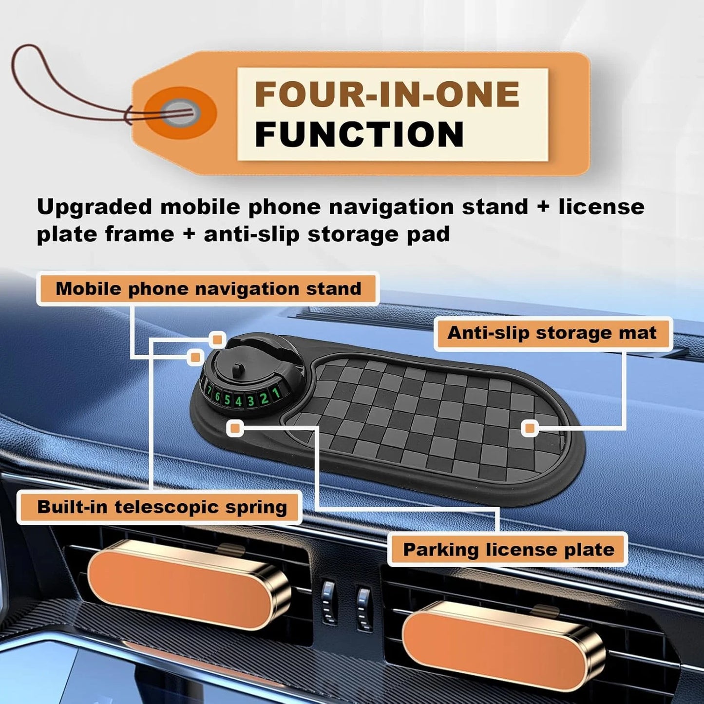 Universal Multifunction Anti-Slip Car Dashboard Mat, Rotatable Car Phone Holder Dashboard Pad with Temporary Parking Number, and