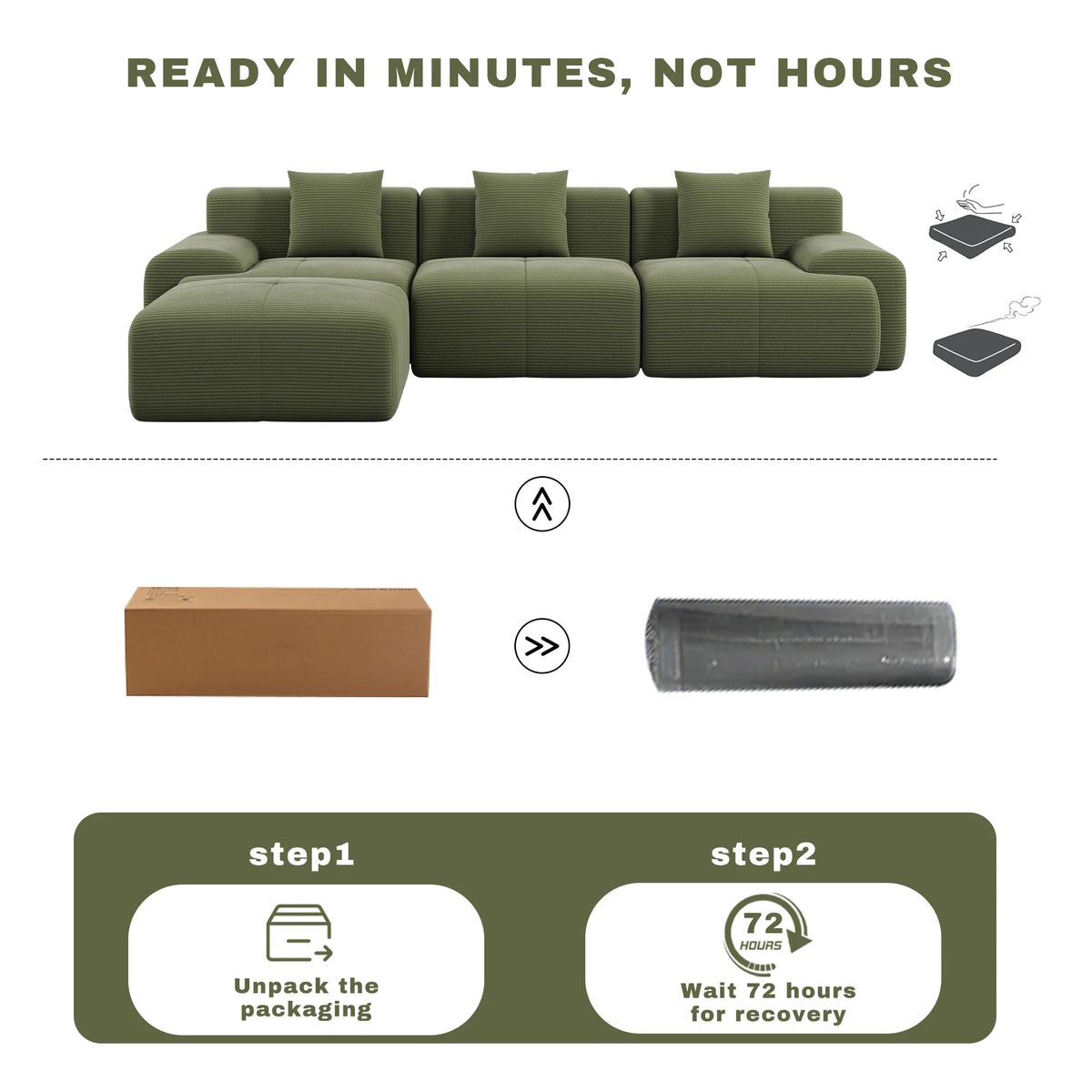 Modern L Shape Corduroy Modular Sectional Sofa Living Room