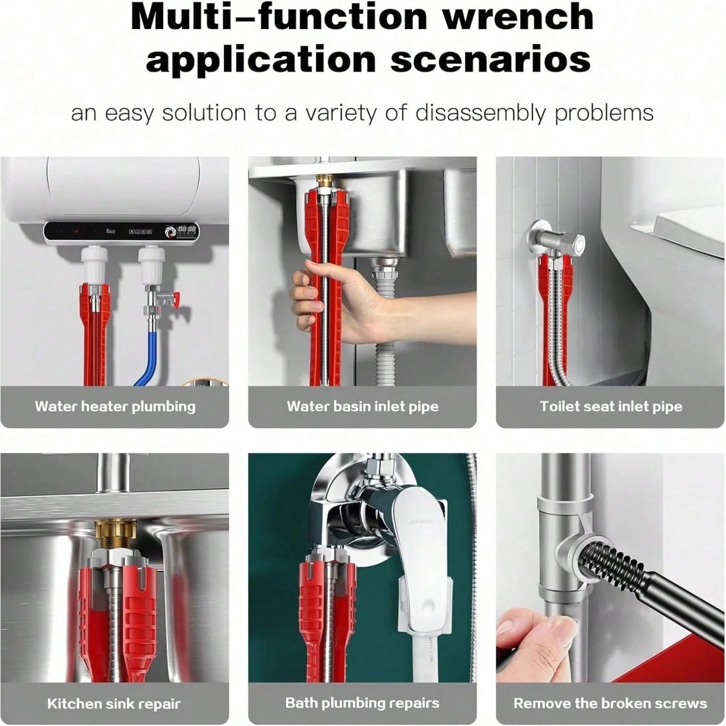 8 In 1 Basin Wrench Faucet Sink Installation Tool Plumber Repair Tool For Kitchen Bathroom Drain Nut Removal