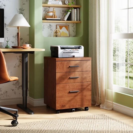 GALAXHERO 3 Drawer Wood File Cabinet Rolling Under Desk Filing Cabinet for Home Office Printer Stand with Wheels