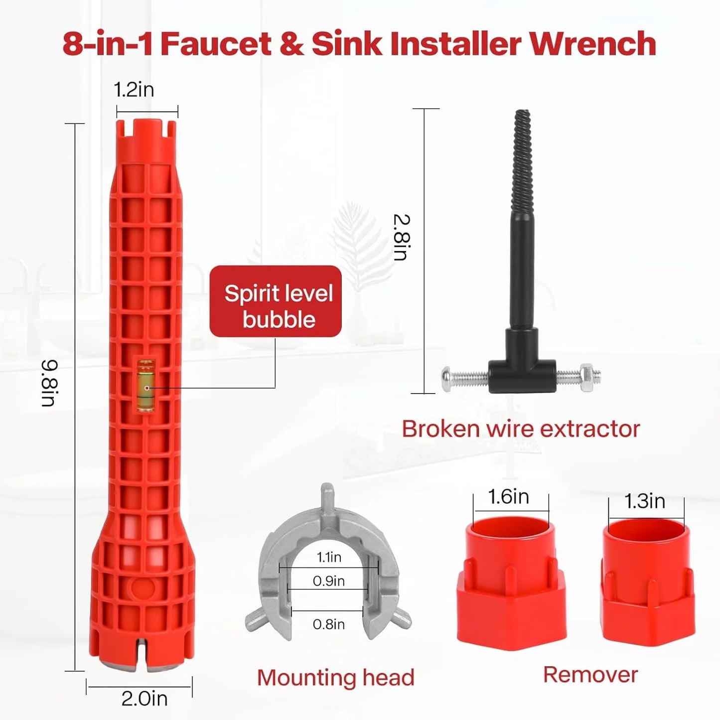8 In 1 Basin Wrench Faucet Sink Installation Tool Plumber Repair Tool For Kitchen Bathroom Drain Nut Removal