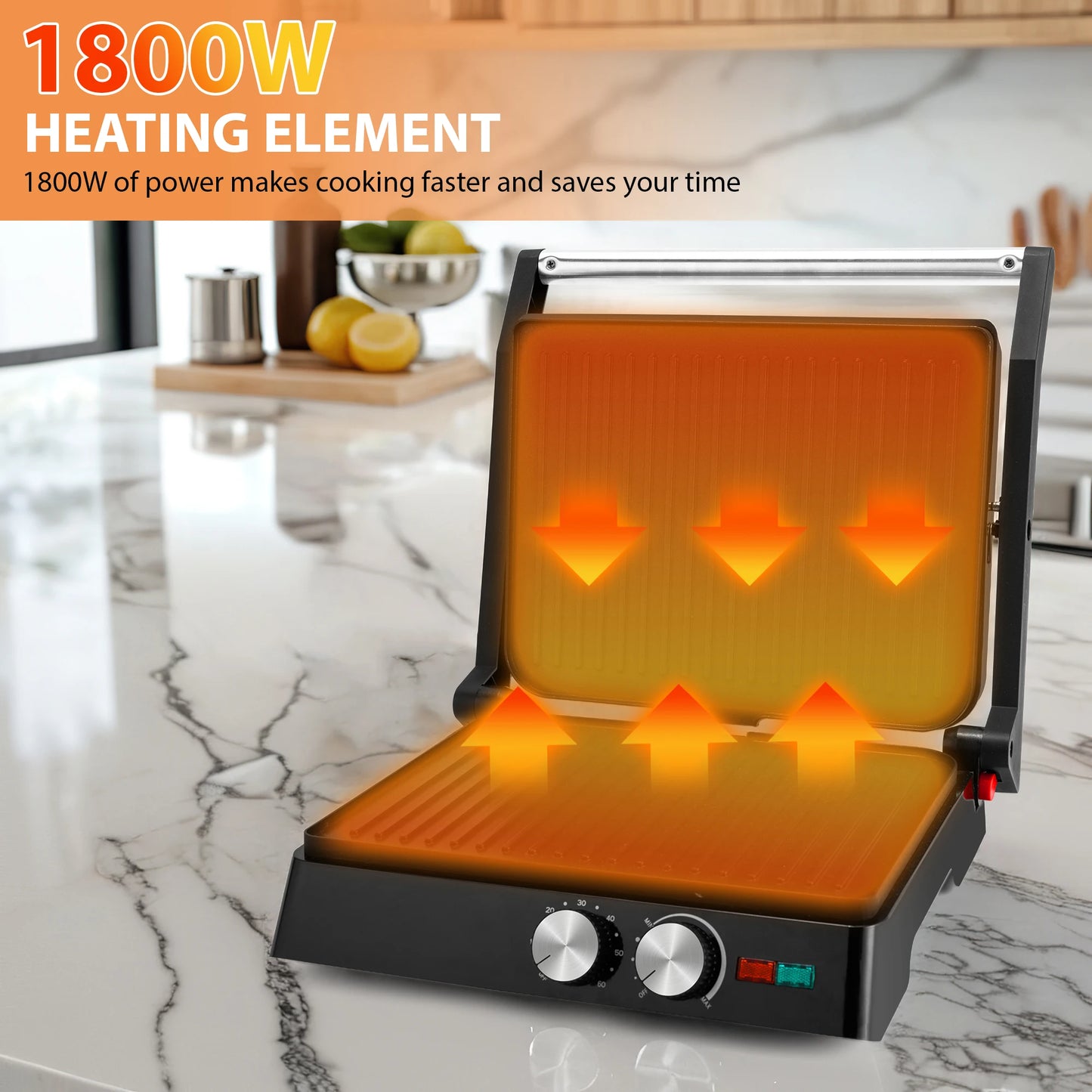 Electric Sandwich Maker Grill plate Panini 1800W Cooking Kitchen Appliances Breakfast Waffles Machine Non-stick  Pan