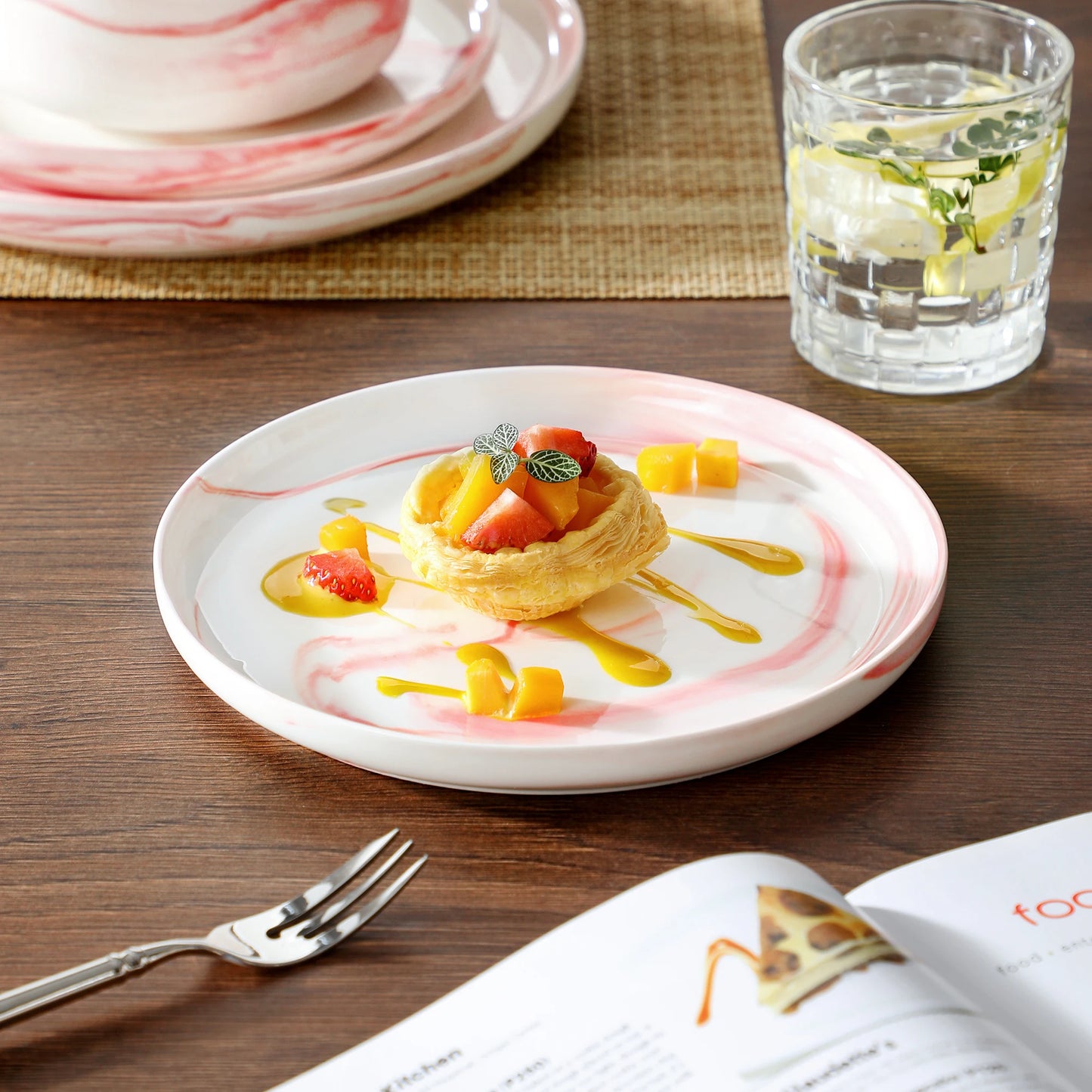 MALACASA Luna Series 24-Piece Marble Porcelain Dinnerware Set with 8 Pcs Dinner/Dessert Plates, Bowl Tableware Set Service for 4
