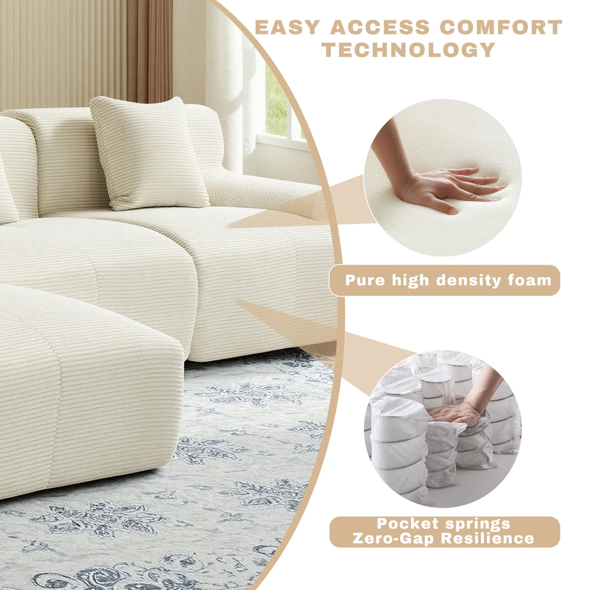 Modern L Shape Corduroy Modular Sectional Sofa Living Room