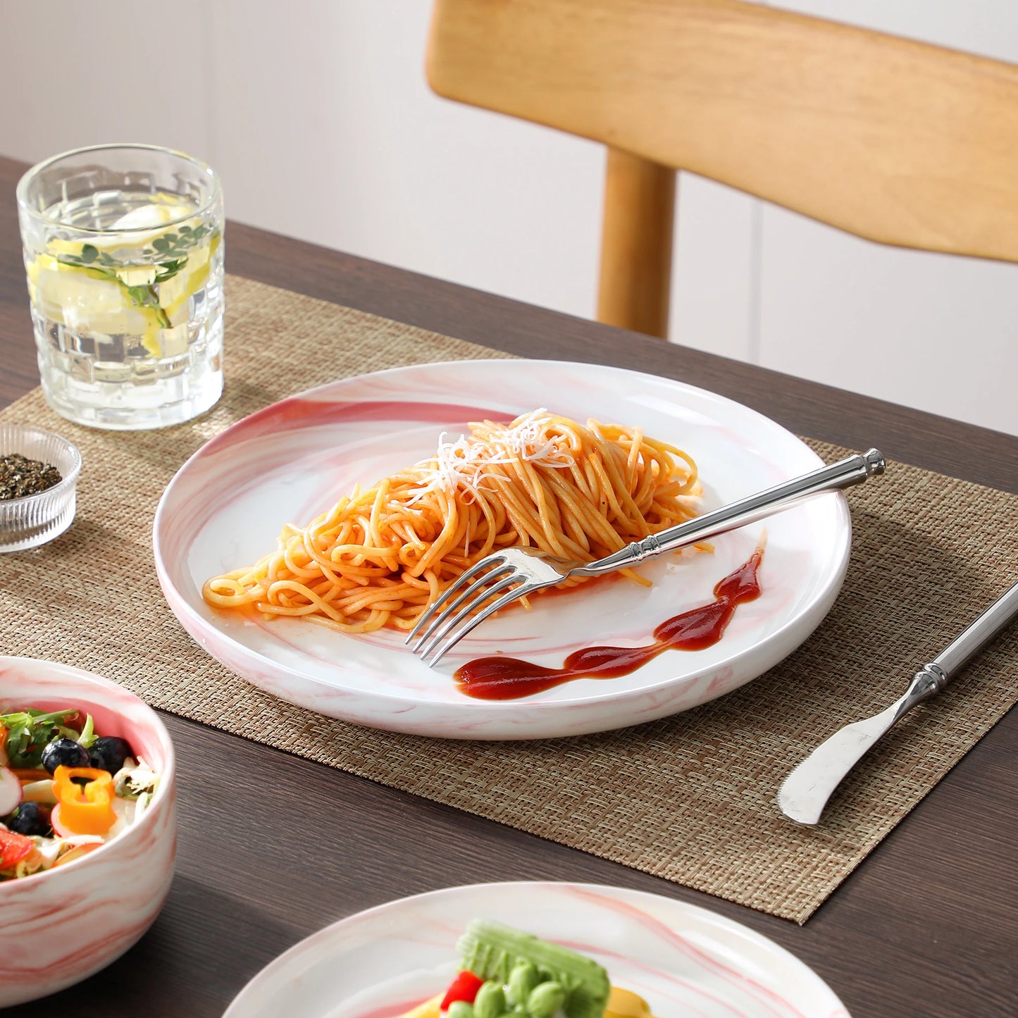 MALACASA Luna Series 24-Piece Marble Porcelain Dinnerware Set with 8 Pcs Dinner/Dessert Plates, Bowl Tableware Set Service for 4