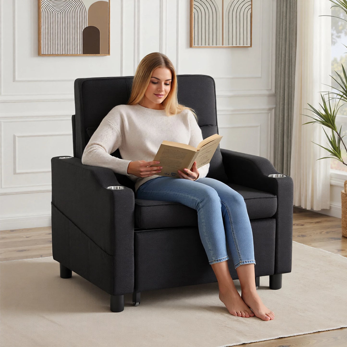 Upholstered Recliner Sleeper Chair With Usb Port And Pocket
