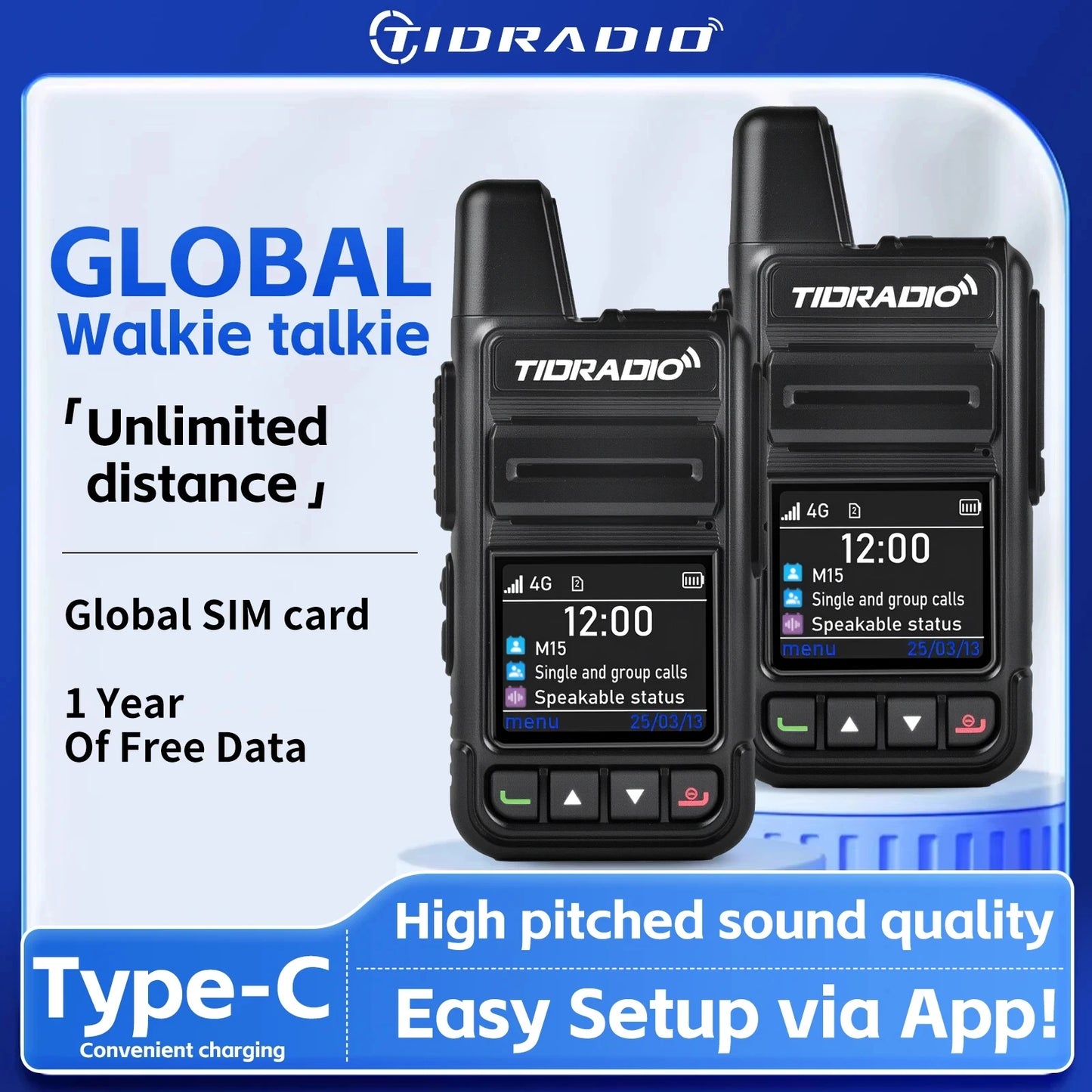 TIDRADIO TD-M15 Global signal POC Radio with 1 Year Sim Card Walkie Talkie Long Range 4G 5000 Miles for Hiking and Camping