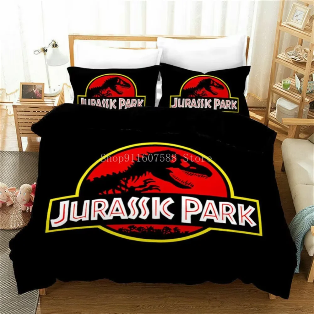 Red Jurassic Park Bedding Set Cartoon Home Textiles For Kids Bed Set Comforter Cover Bedroom Set Queen Dinosaur Duvet Cover