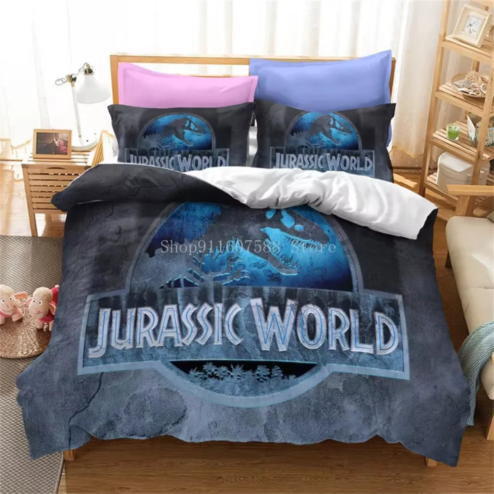 Red Jurassic Park Bedding Set Cartoon Home Textiles For Kids Bed Set Comforter Cover Bedroom Set Queen Dinosaur Duvet Cover