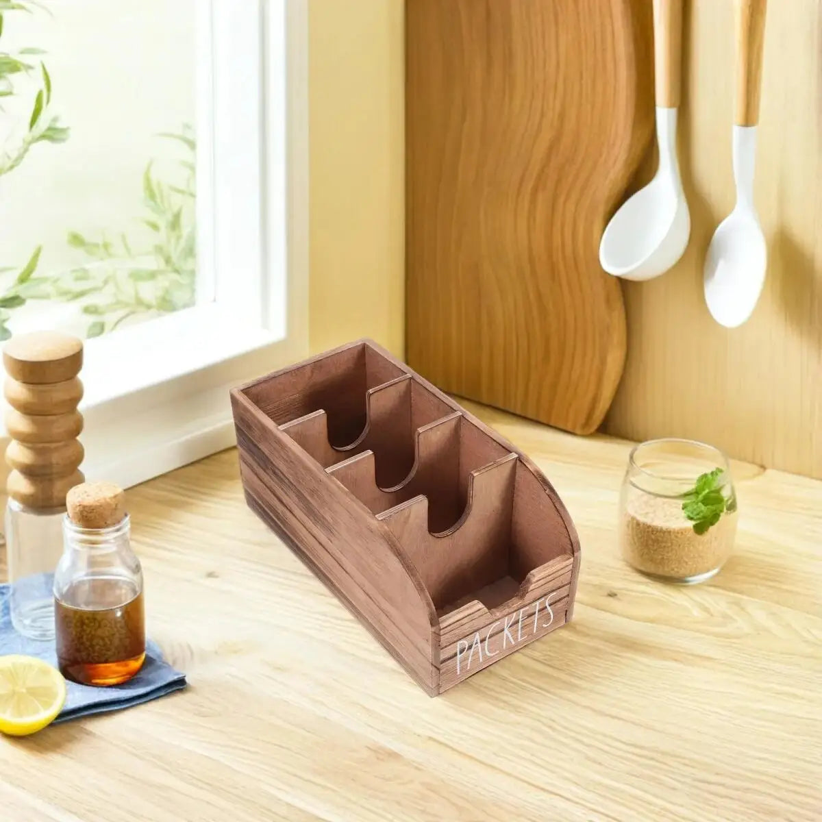 2Pcs Tea Bag Storage Bins Retro Split Multi Level Basket Shelf With Window Country Style Kitchen Bar Countertop Organizer For Tea Packets Seasoning Condiment Sachets Small Sundries Pantry Cabinet Home Decoration