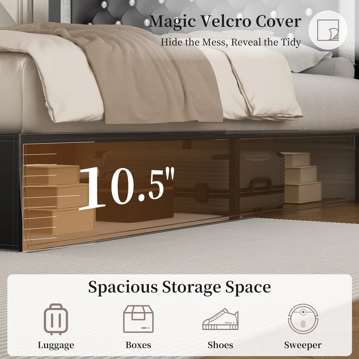 SIBEDS LED Bed Frame With Adjustable Headboard And Linen