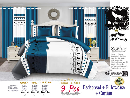 Cal King Size 9 Piece Bedroom Set Scandinavian Cottage Style Blue White Bedding Comforter Sets Home Decor