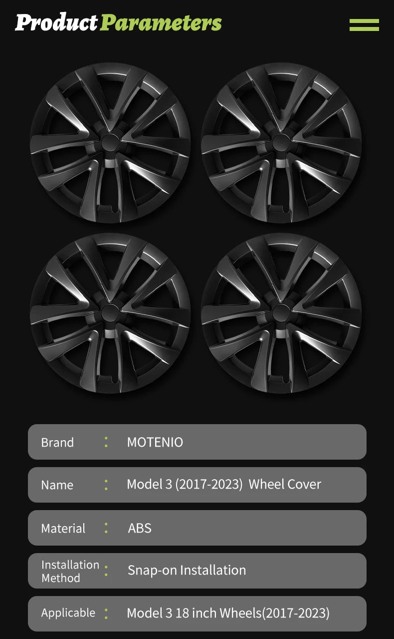4PCS Design For TESLA Model 3 2017-2023 18 Inch Arachnid Style Wheel Cover Hubcaps Cap Only For Model 3 Wheel Cover Accessories