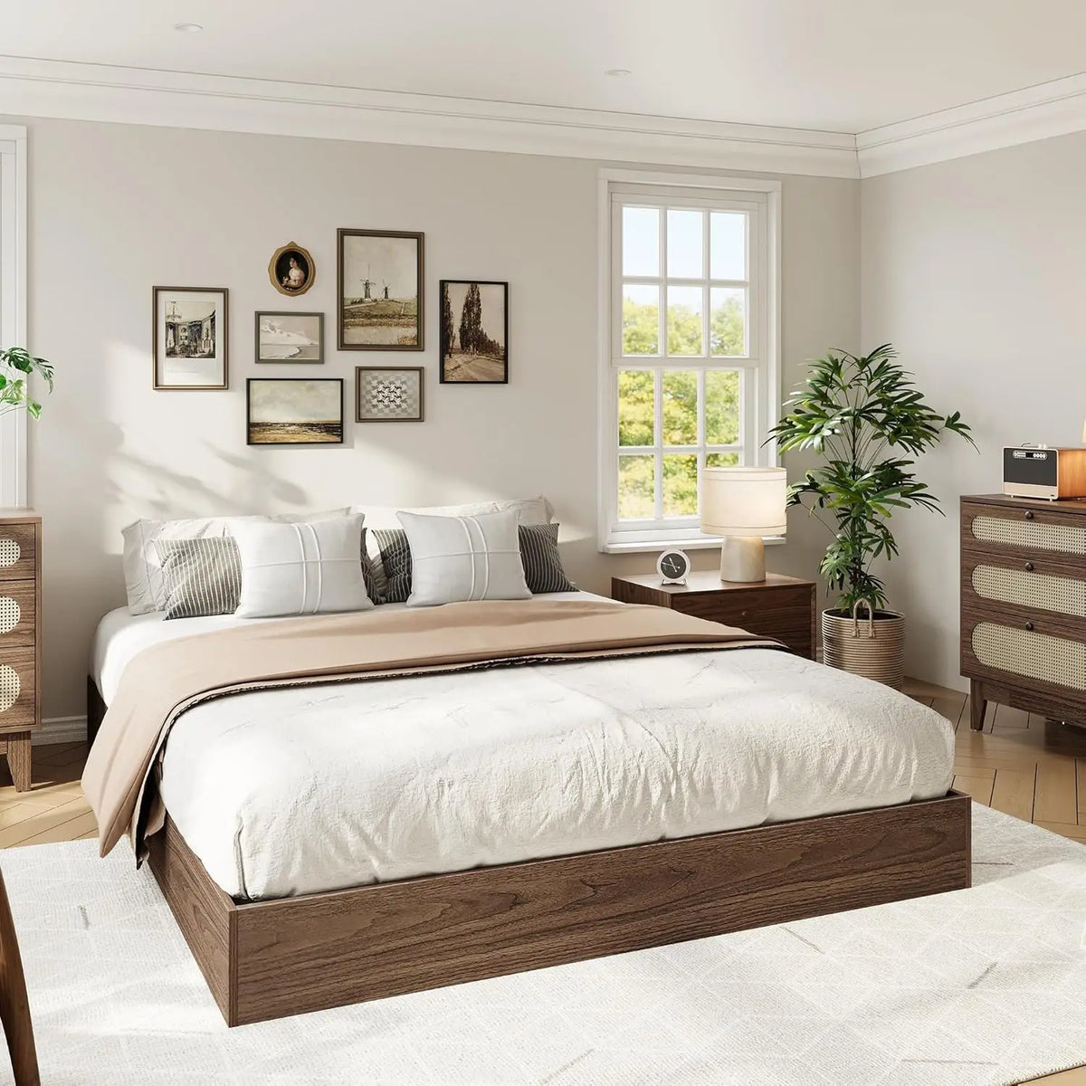 Modern Wooden Platform Bed Frame Featuring Sturdy Support Slats