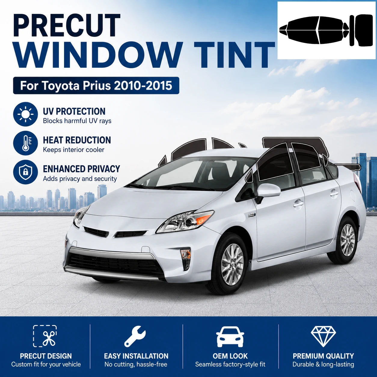 Pre-Cut Window Tint Car For Toyota Prius 2010-2015 All Sides Sun UV-IR Blocking Heat & Glare 2Ply Window Protector Films Shade