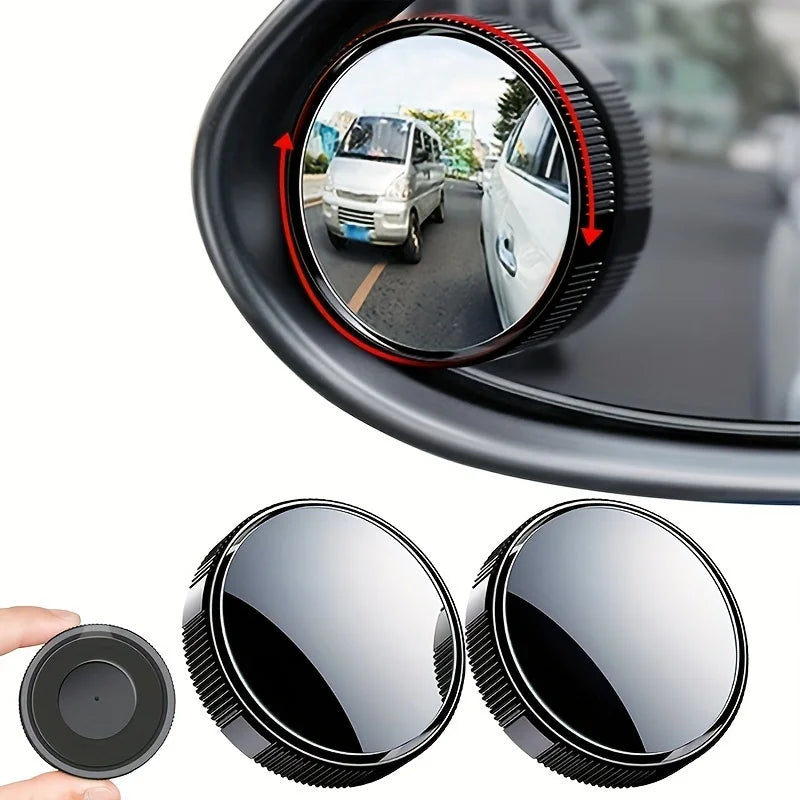 2Pcs Wide Angle Rearview Mirror 360 Degree 2 Inch With Suction Cup For Cars SUV Trucks Black
