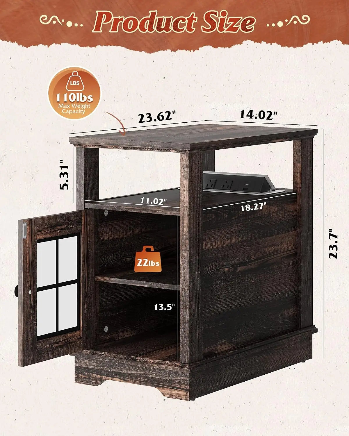Farmhouse End Table With Smart Charging Station And Storage