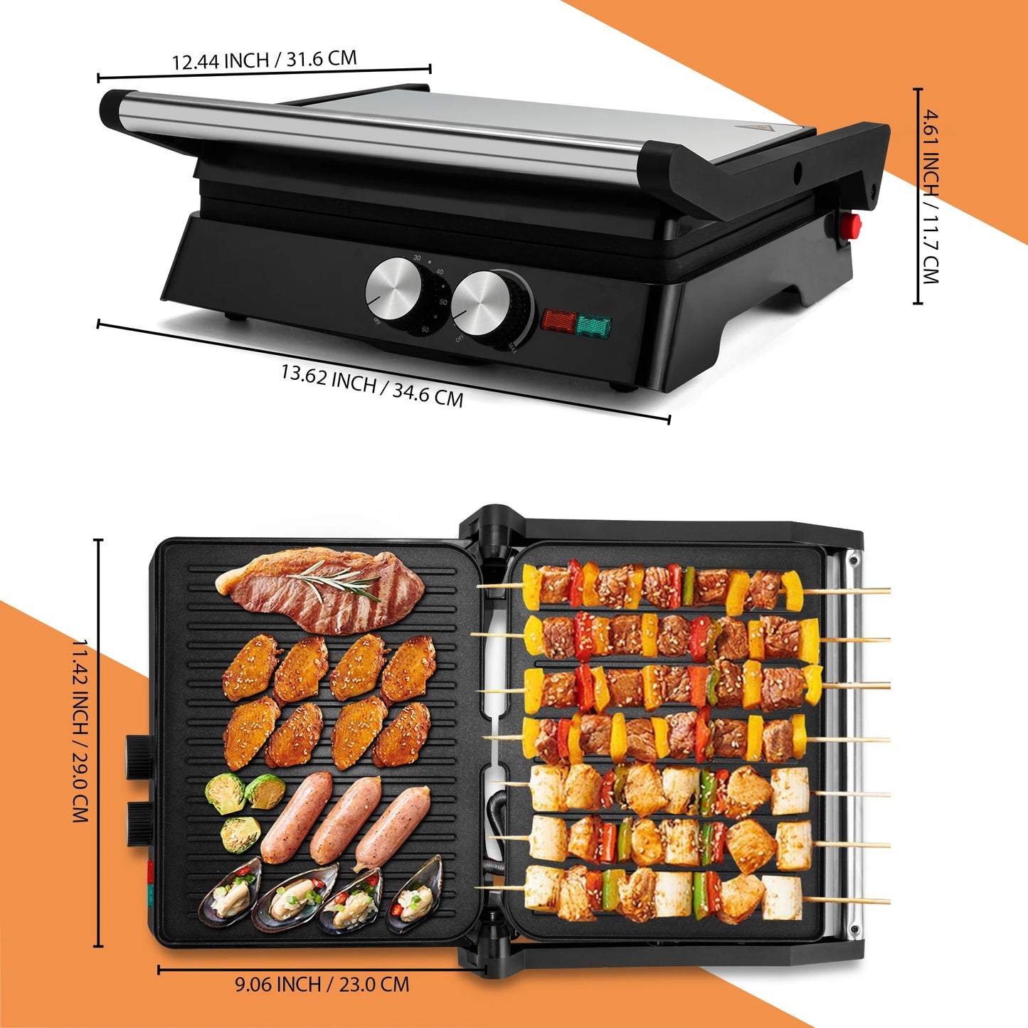 Electric Sandwich Maker Grill plate Panini 1800W Cooking Kitchen Appliances Breakfast Waffles Machine Non-stick  Pan