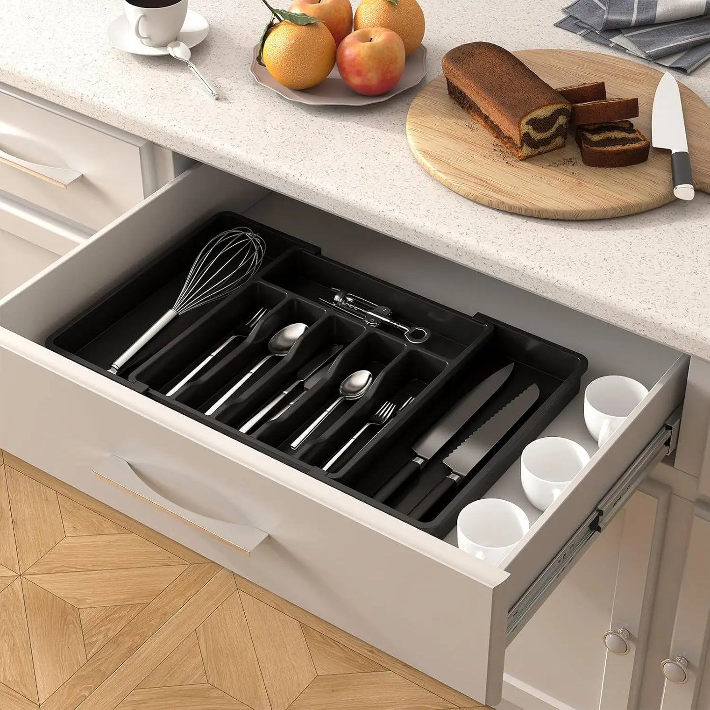 1Pcs Upgradation Adjustable Flatware Tableware Organizer – Plastic Multifunctional Drawer Organizer for Kitchen Counter Utensils