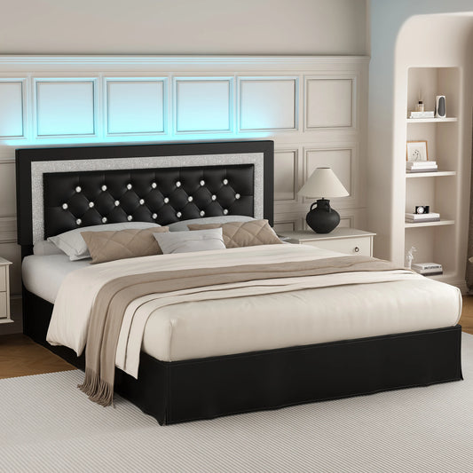 SIBEDS LED Bed Frame With Adjustable Headboard And Linen